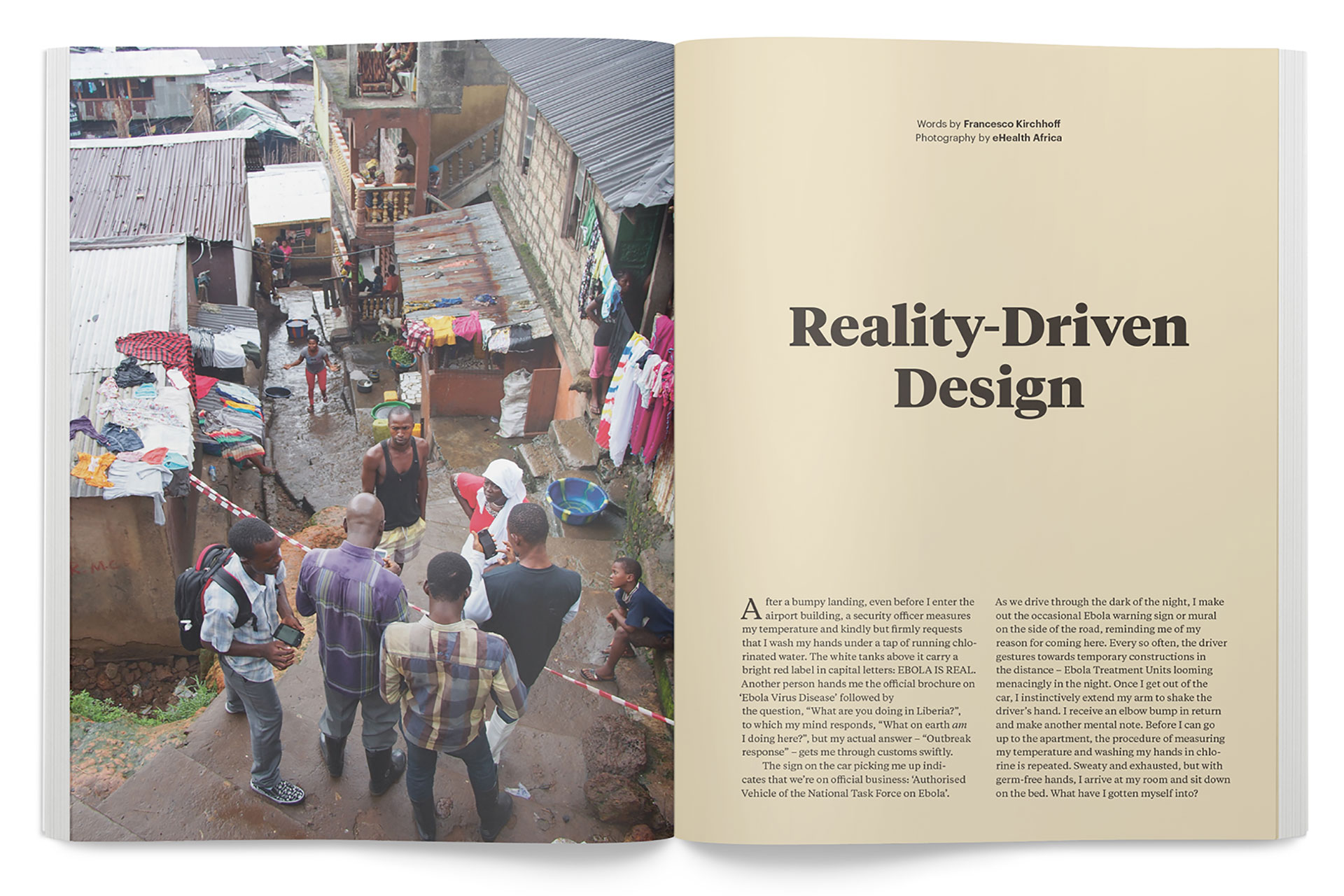 An open copy of Offscreen Magazine, opened to the article, “Reality Driven Design” by Francesco Kirchhoff.
