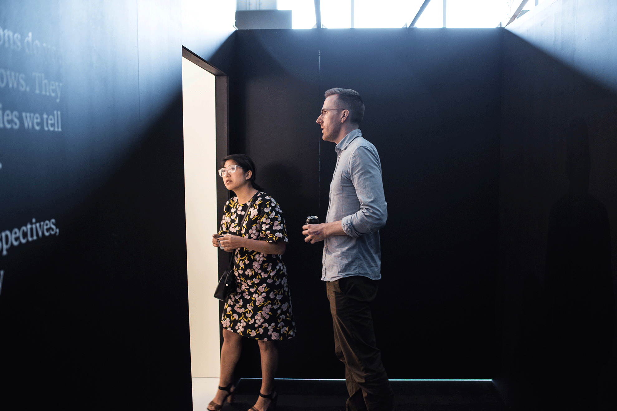 Two people exploring the installation.