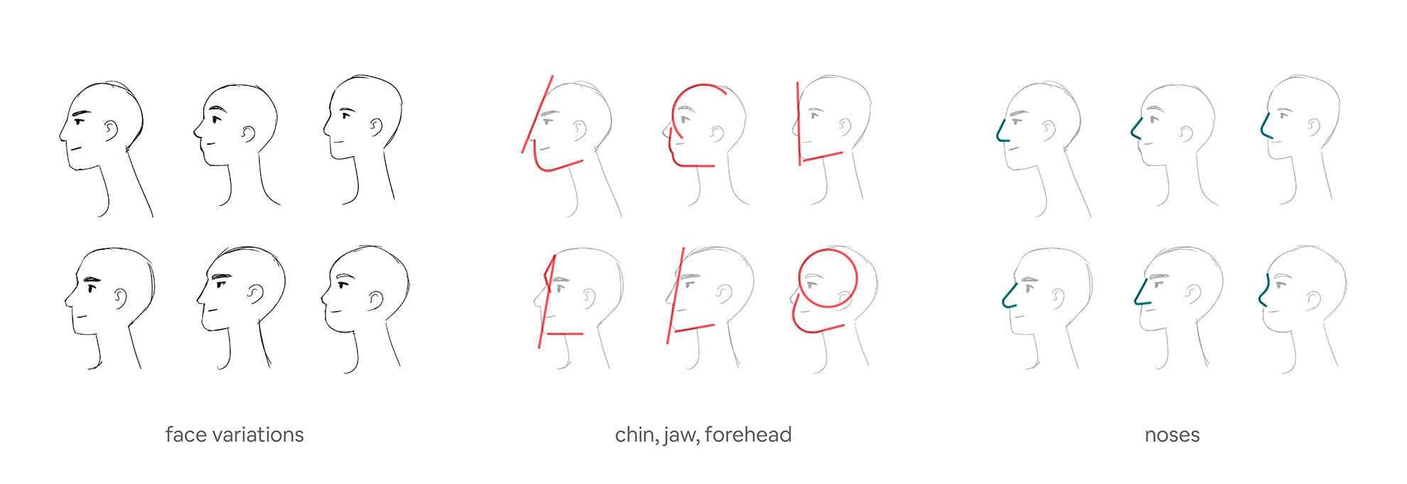 Sketches of facial details